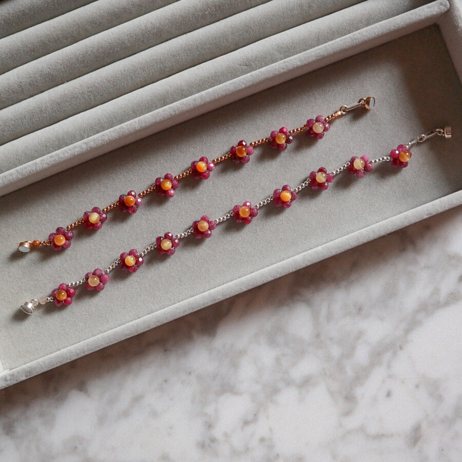 Ruby and Tiger's eye beaded flower bracelet