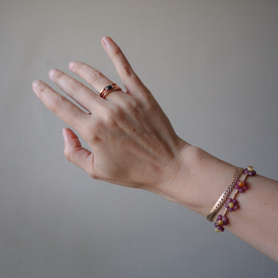 Ruby and Tiger's eye beaded flower bracelet